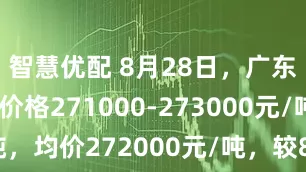 智慧优配 8月28日，广东市场锡锭价格271000-273000元/吨，均价272000元/吨，较8月27日持平。